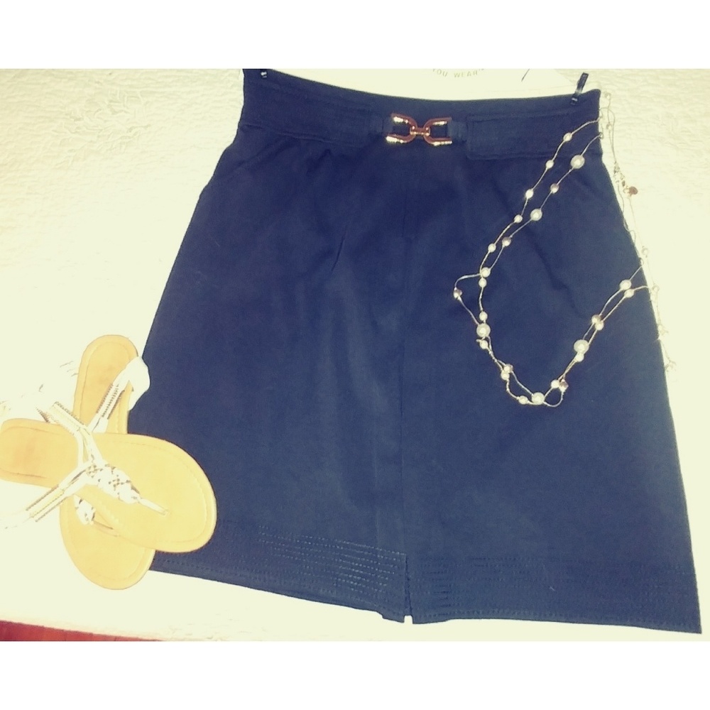 Ann Taylor Blue Skirt w/Gold Buckle Size 10